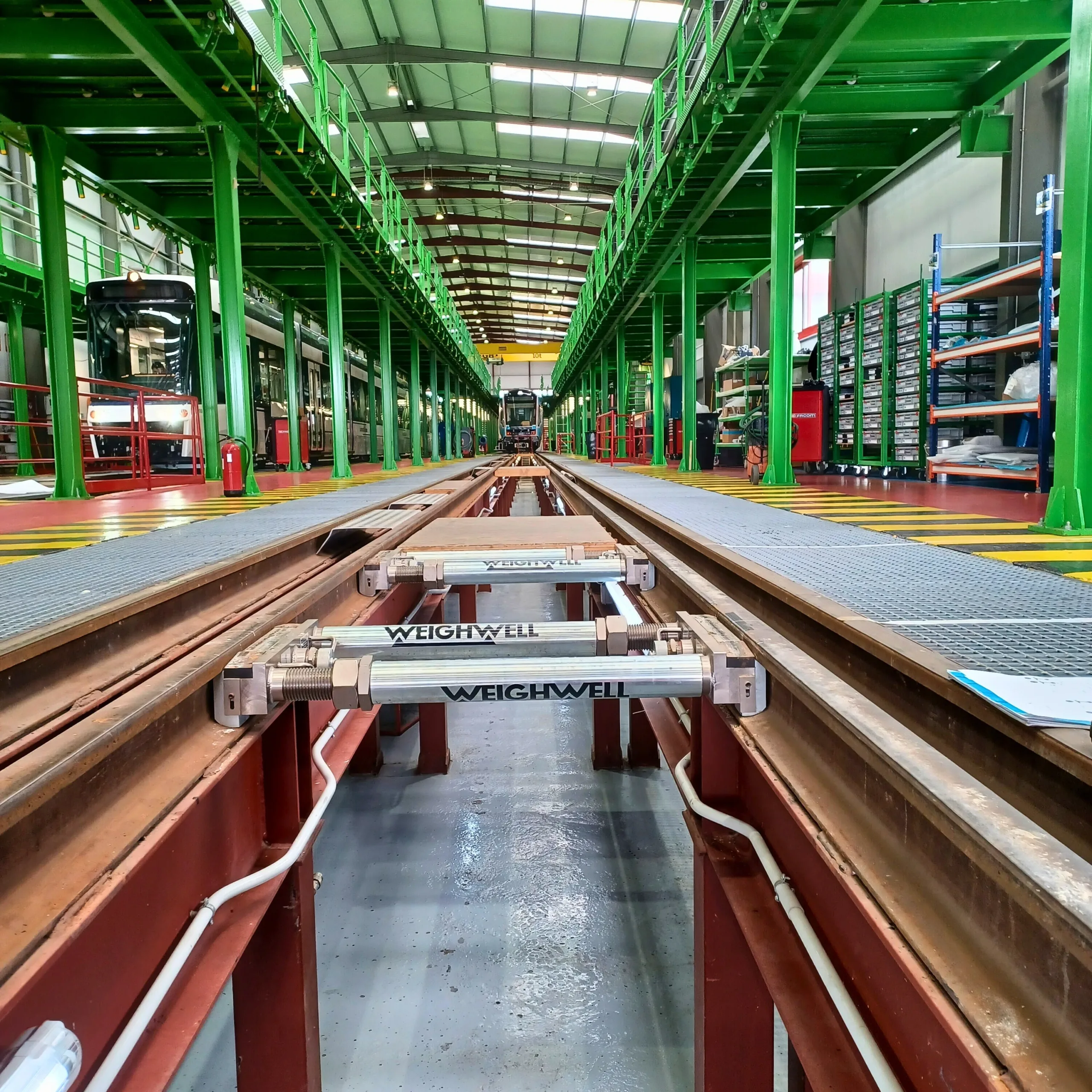 Bogie Weighing System installed inside a rail maintenance depot